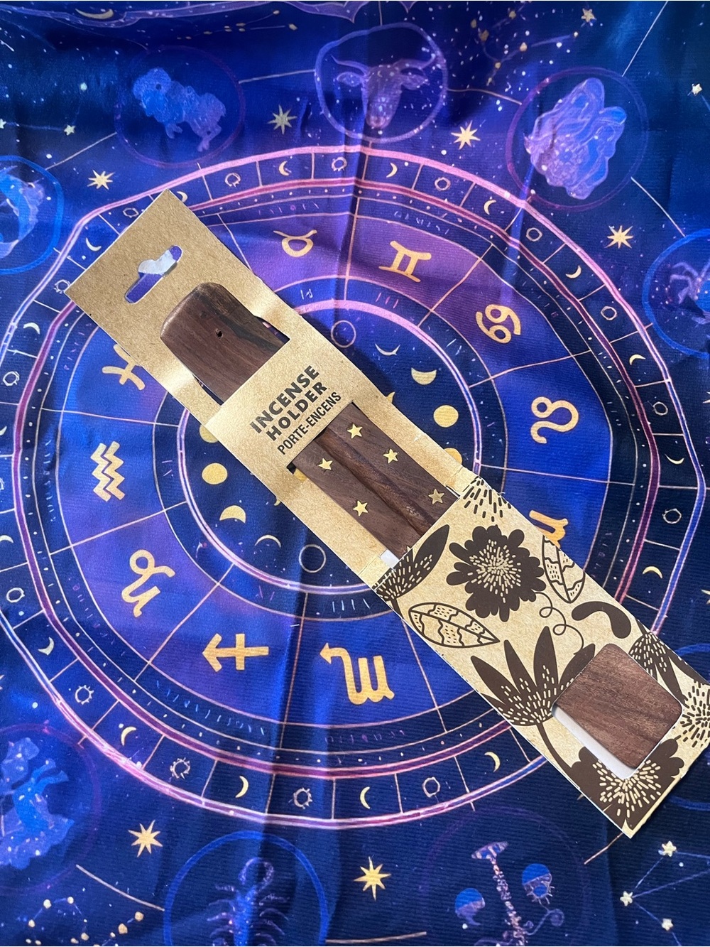 Wooden Incense Holder with Star Inlay - Brown